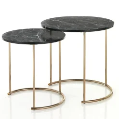 Thin-r black marble set 2 tavolini acciaio verniciato oro rosa lucido piano mdf finitura marmo nero h495 d50