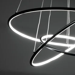 Three rings lampadario led in alluminio nero opaco con filo regolabile d80 h92 cm