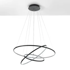 Three rings lampadario led in alluminio nero opaco con filo regolabile d80 h92 cm