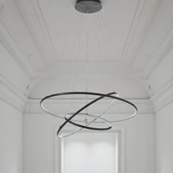 Three rings lampadario led in alluminio nero opaco con filo regolabile d80 h92 cm