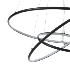 Three rings lampadario led in alluminio nero opaco con filo regolabile d80 h92 cm