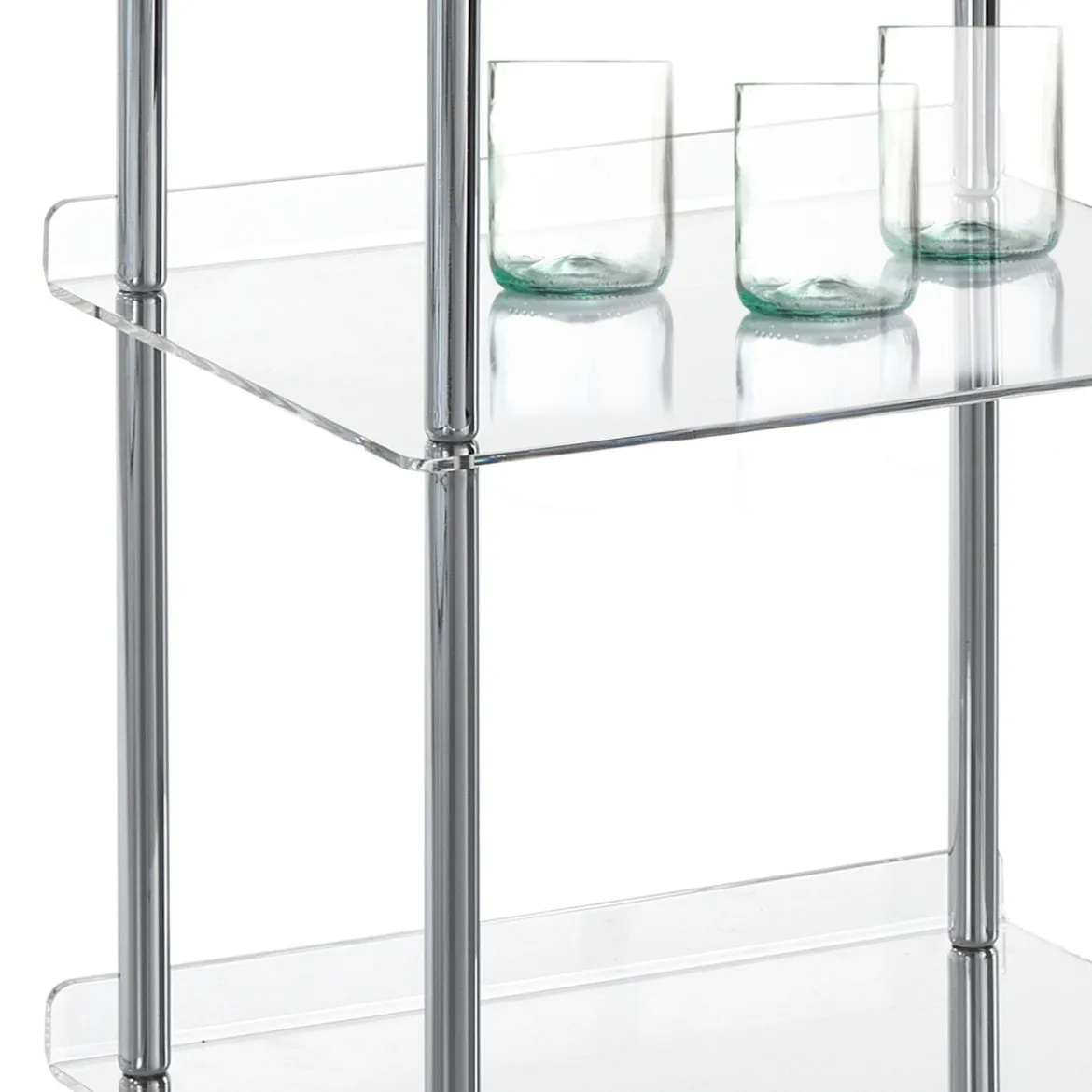 Tino scaffale in acrilico trasparente e acciaio cromato 40x30xh75 cm