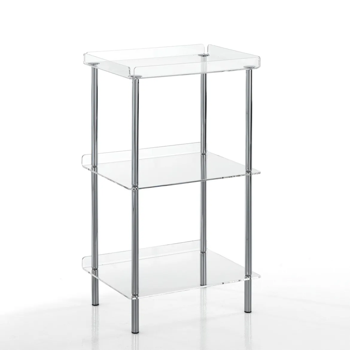 Tino scaffale in acrilico trasparente e acciaio cromato 40x30xh75 cm
