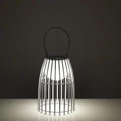Titti lampada da tavolo / sospensione in acciaio e resina bianca opaco con luce led d17.5xh39 cm