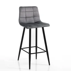 Toffee grey home sgabello rivestito tessuto effetto velluto grigio struttura metallo nero cm h91 l44 p50 seduta h65