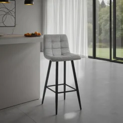 Toffee light grey home sgabello tessuto grigio chiaro struttura metallo nero cm h91 l44 p50 seduta h65