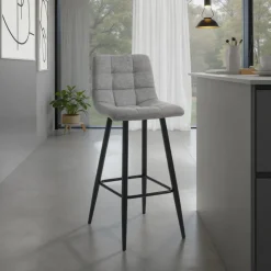 Toffee light grey sgabello grey light grey in tessuto di colore grigio chiaro e metallo nero opaco 44x50xh104 cm seduta h 78 cm