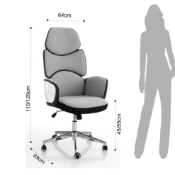 Toledo poltrona da ufficio regolabile e girevole egg in tessuto grigio ghiaccio e plastica bianco lucido 64x69 h119/129 cm