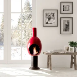 Uovo red camino a bioetanolo in ceramica realizzato a mano non necessita di canna fumaria cm. h95 d30 made in italy