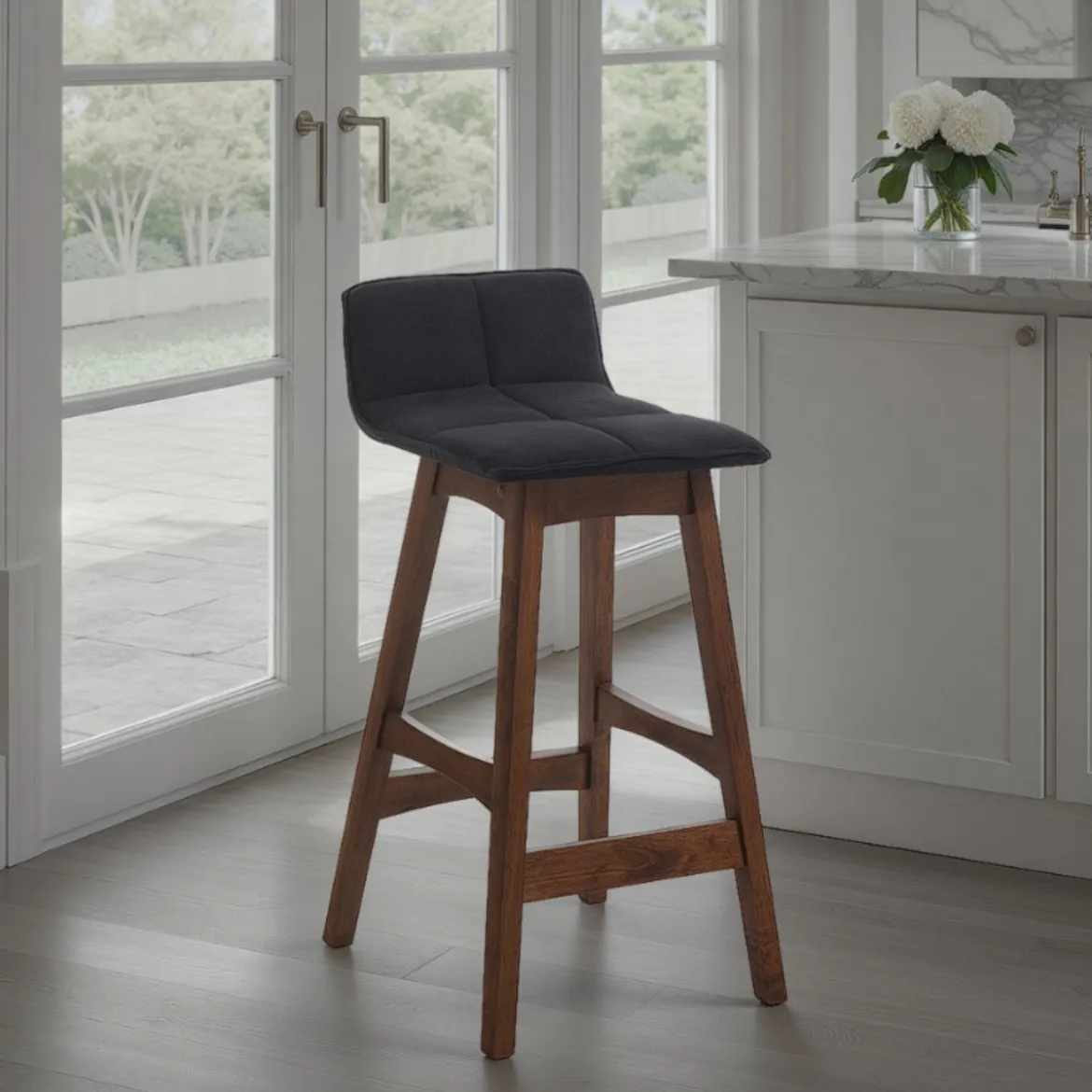 Varm dark wood sgabello in tessuto grigio scuro e legno massello finitura noce scuro 39x47xh68 cm