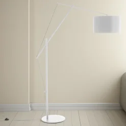 White gear lampada da terra fusto metallo bianco opaco paralume tessuto bianco h210 p50 l160