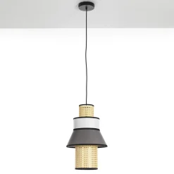 Wien a lampadario rivestito in tessuto colorato grigio bianco e paglia di vienna cn cavo regolabile d27 h43 cm