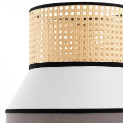 Wien lampada da tavolo provenza in metallo nero opaco con paralume rivestito in tessuto grigio bianco d33 h62 cm