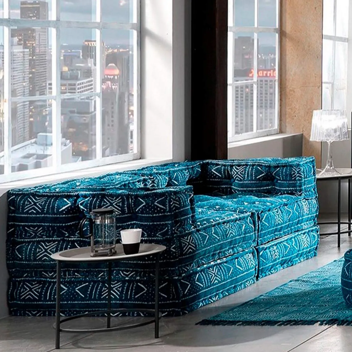 Yara blue elemento angolare rivestimento cotone 100% blu 80x80xh40 cm