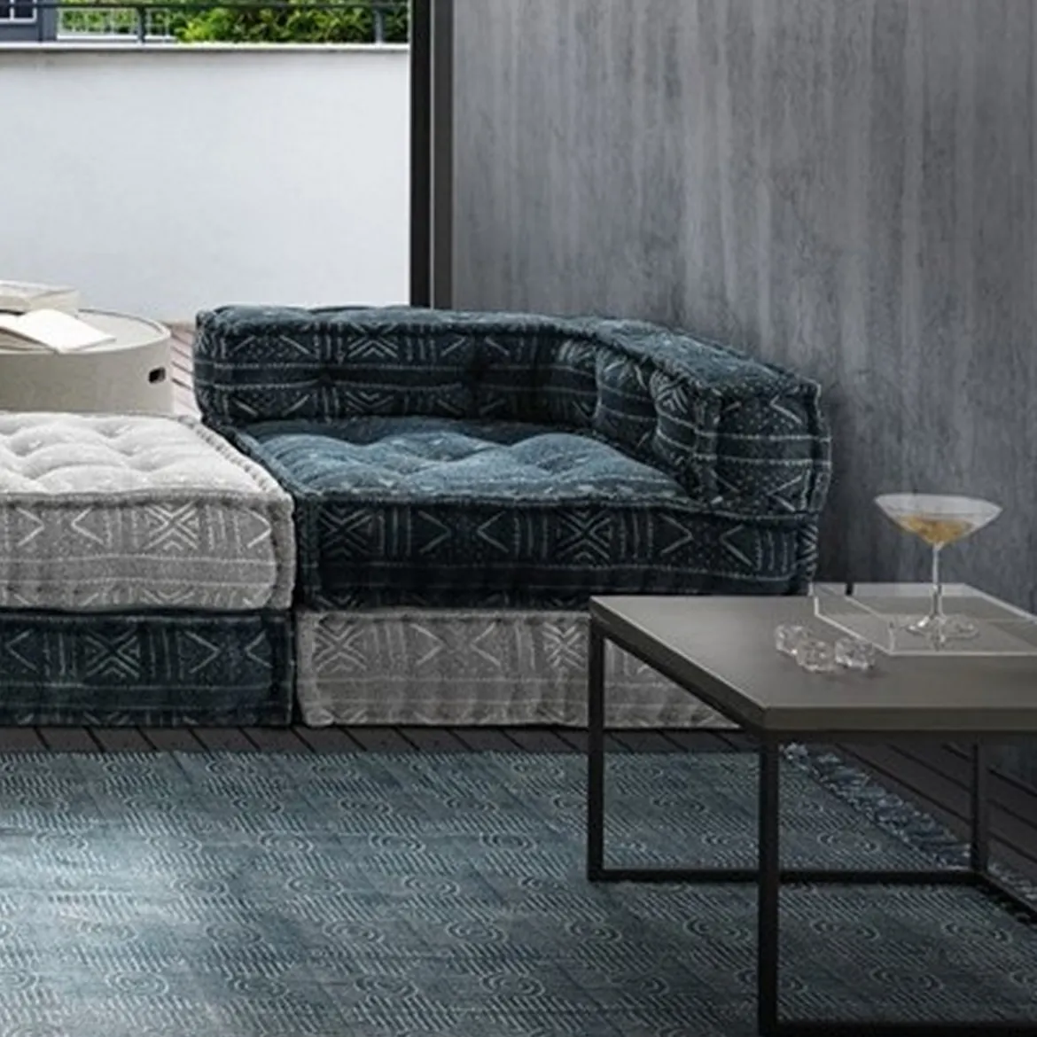 Yara blue elemento angolare rivestimento cotone 100% blu 80x80xh40 cm