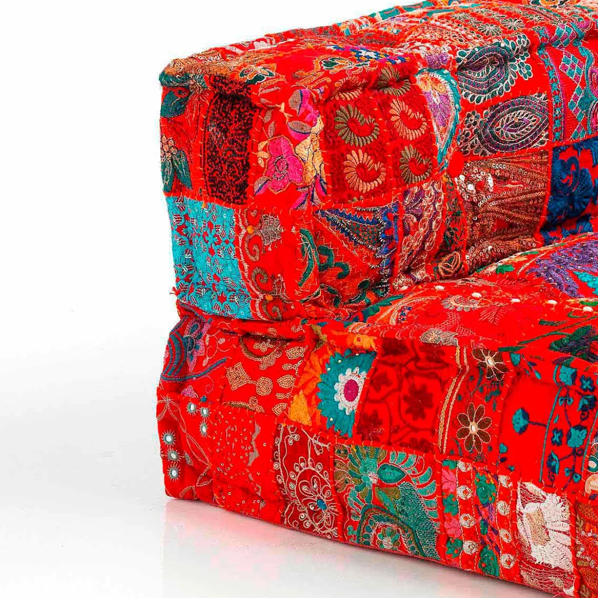Yara divano 2 posti composizione 11 rivestimento cotone 100% patchwork rosso 160x80xh40 cm