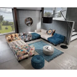 Yara elemento angolare in cotone marrone/beige rivestito con imbottitura 80x80x40 cm
