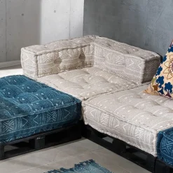 Yara elemento angolare in cotone marrone/beige rivestito con imbottitura 80x80x40 cm