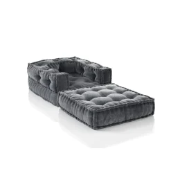 Yara grey poltrona chaise longue rivestimento velluto cotone grigio dimensioni l80 p80 h60 cm