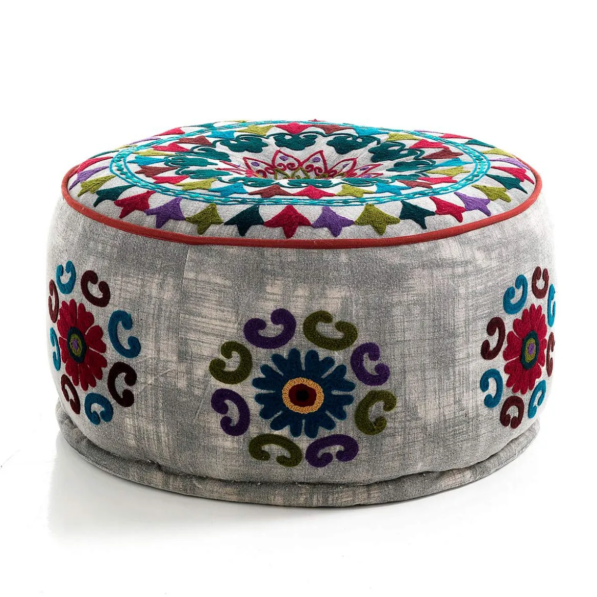 Yara light grey pouf rotondo rivestimento cotone 100% grigio d50xh30 cm