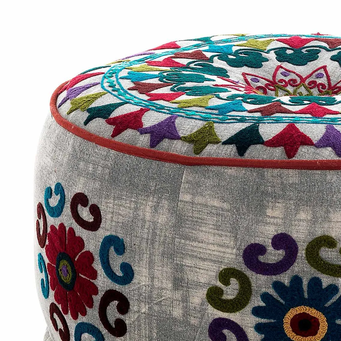 Yara light grey pouf rotondo rivestimento cotone 100% grigio d50xh30 cm