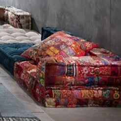 Yara red patch cuscino cotone 100% patchwork rosso 52x52 cm