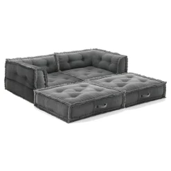 Yara waffle blue divano 2 posti rivestimento cotone nido d'ape blu dimensioni l160 p80 h60 cm
