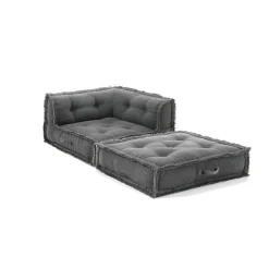 Yara waffle blue poltrona chaise longue rivestimento cotone nido d'ape blu dimensioni l80 p80 h60 cm