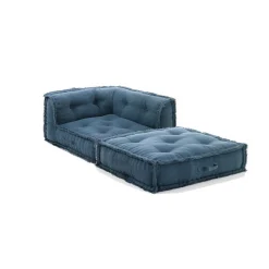 Yara waffle blue poltrona chaise longue rivestimento cotone nido d'ape blu dimensioni l80 p80 h60 cm