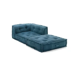 Yara waffle blue poltrona chaise longue rivestimento cotone nido d'ape blu dimensioni l80 p80 h60 cm
