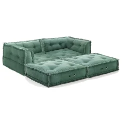 Yara waffle green divano 2 posti rivestimento cotone nido d'ape verde dimensioni l160 p80 h60 cm