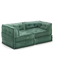 Yara waffle green divano 2 posti rivestimento cotone nido d'ape verde dimensioni l160 p80 h60 cm
