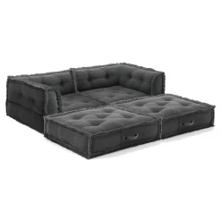 Yara waffle grey divano 2 posti rivestimento cotone nido d'ape grigio dimensioni l160 p80 h60 cm