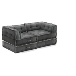 Yara waffle grey divano 2 posti rivestimento cotone nido d'ape grigio dimensioni l160 p80 h60 cm