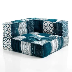 Yara white/blue elemento angolare rivestimento cotone 100% patchwork bianco e blu 80x80xh40 cm