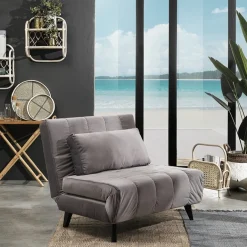 Yole grey poltrona / letto microfibra effetto velluto grigio cm l100 p60 h40 letto cm l100 p190 h27